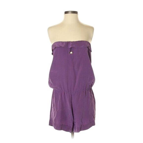 Porter Pants - Porter Purple Silky Finish Tube Romper with Gold Tone Hardware